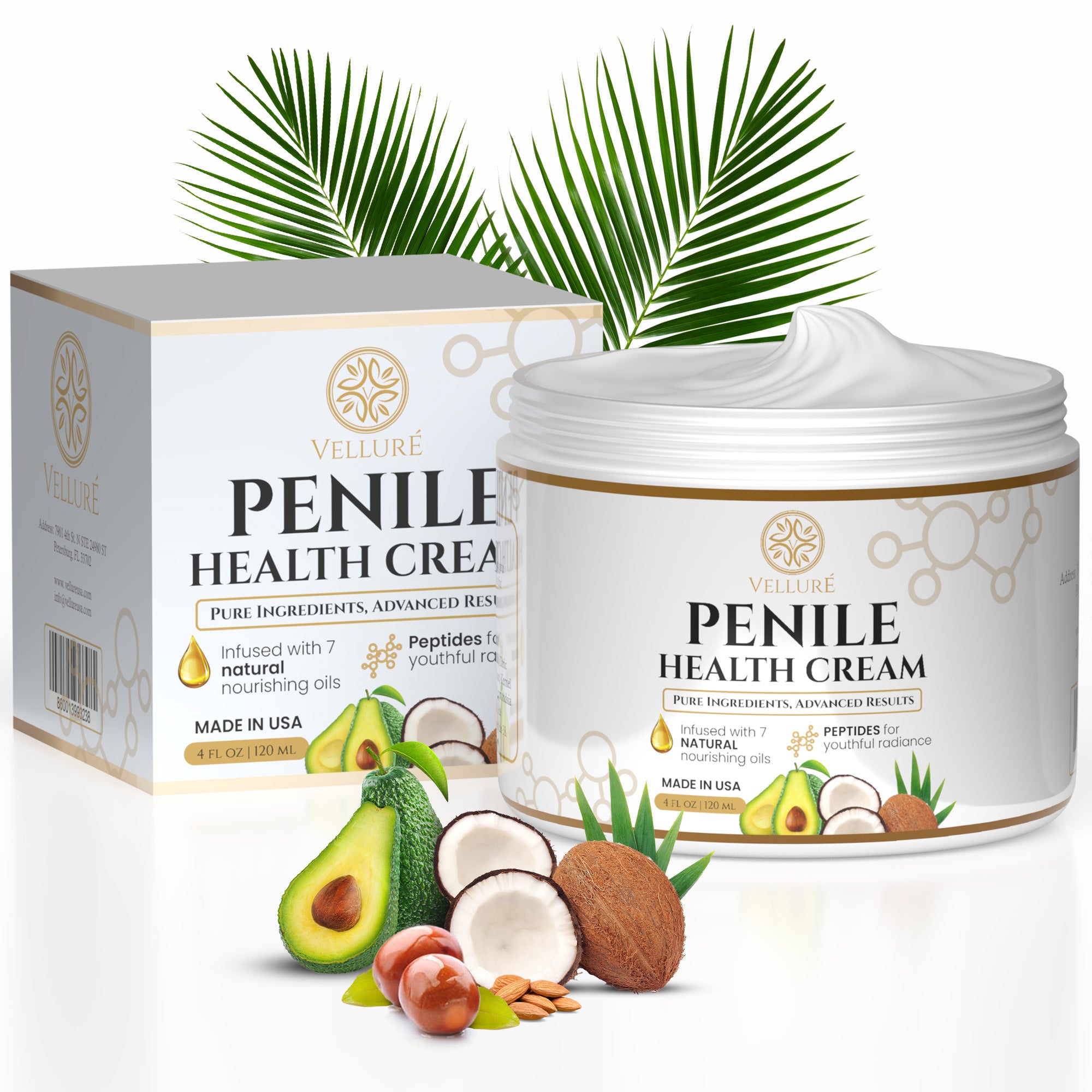 Velluré Premium Penile Health Cream for Men Peptide-Enhanced Intimate Moisturizer, Supports Skin Health, Hydration, Rejuvenation & Conditioning, Fast-Absorbing, Non-Greasy, with Natural Nourishing Oils 4oz Jar