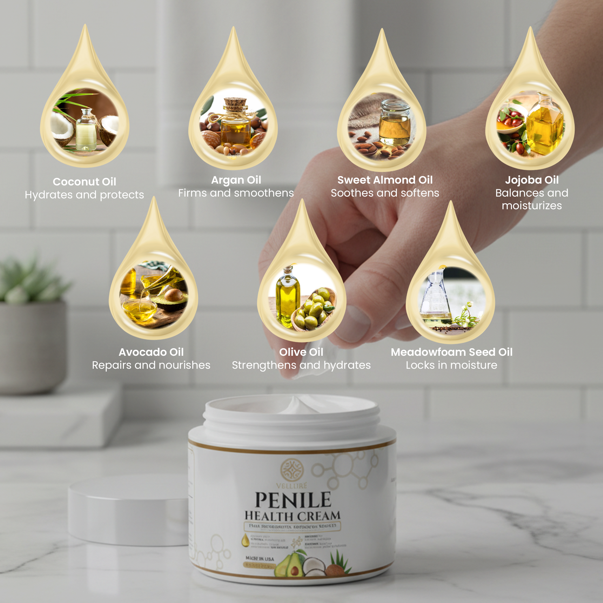 Velluré Premium Penile Health Cream for Men Peptide-Enhanced Intimate Moisturizer, Supports Skin Health, Hydration, Rejuvenation & Conditioning, Fast-Absorbing, Non-Greasy, with Natural Nourishing Oils 4oz Jar