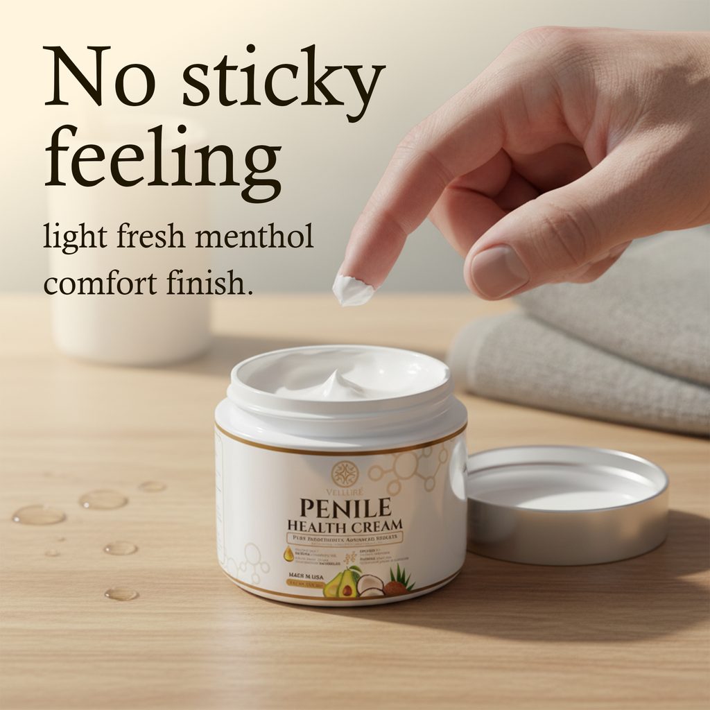 Velluré Premium Penile Health Cream for Men Peptide-Enhanced Intimate Moisturizer, Supports Skin Health, Hydration, Rejuvenation & Conditioning, Fast-Absorbing, Non-Greasy, with Natural Nourishing Oils 4oz Jar