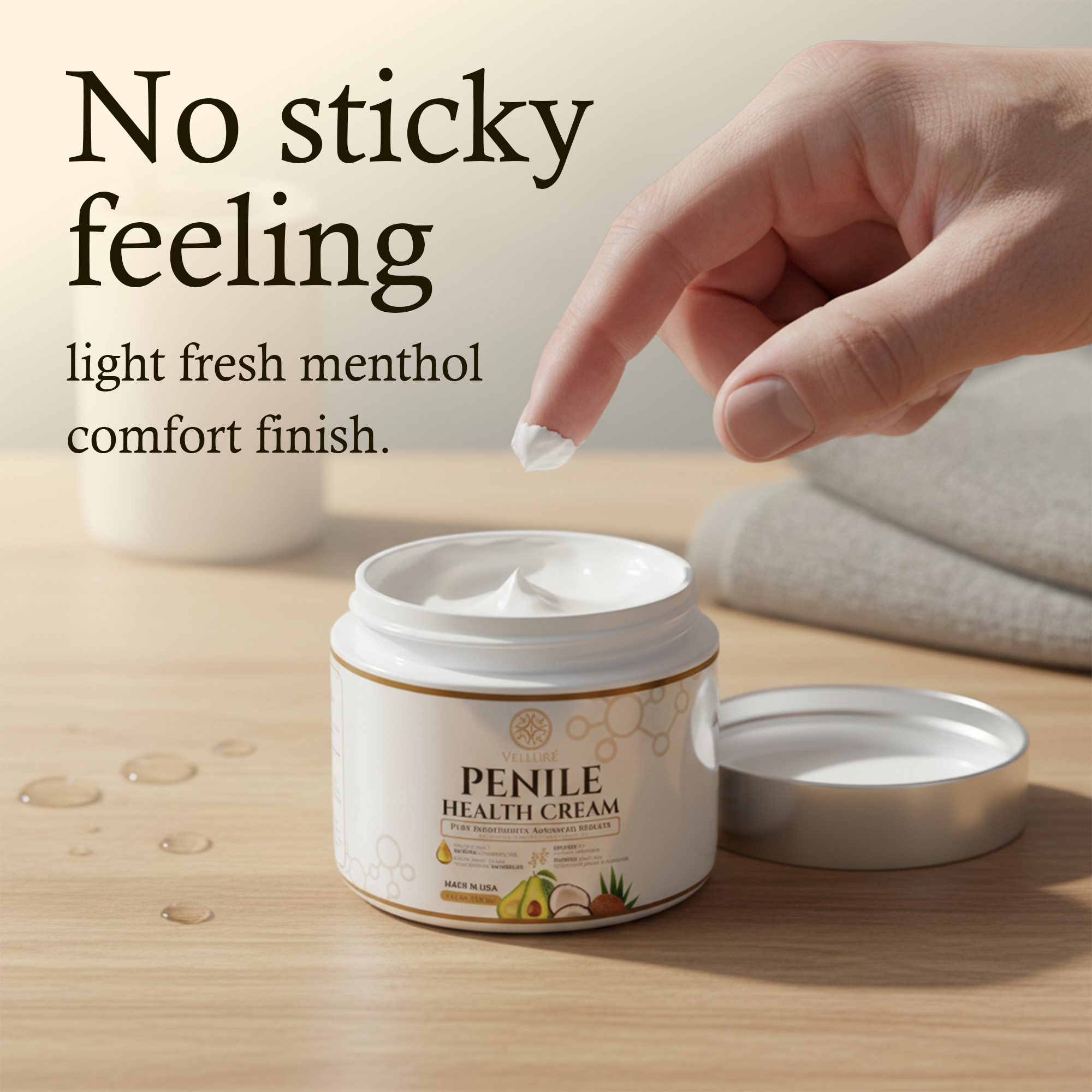 Velluré Premium Penile Health Cream for Men Peptide-Enhanced Intimate Moisturizer, Supports Skin Health, Hydration, Rejuvenation & Conditioning, Fast-Absorbing, Non-Greasy, with Natural Nourishing Oils 4oz Jar