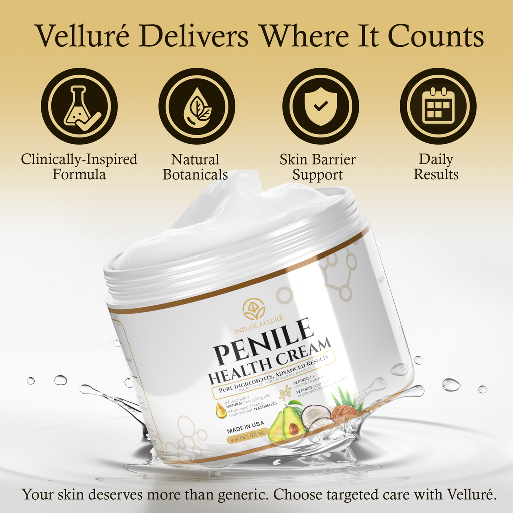 Velluré Premium Penile Health Cream for Men Peptide-Enhanced Intimate Moisturizer, Supports Skin Health, Hydration, Rejuvenation & Conditioning, Fast-Absorbing, Non-Greasy, with Natural Nourishing Oils 4oz Jar
