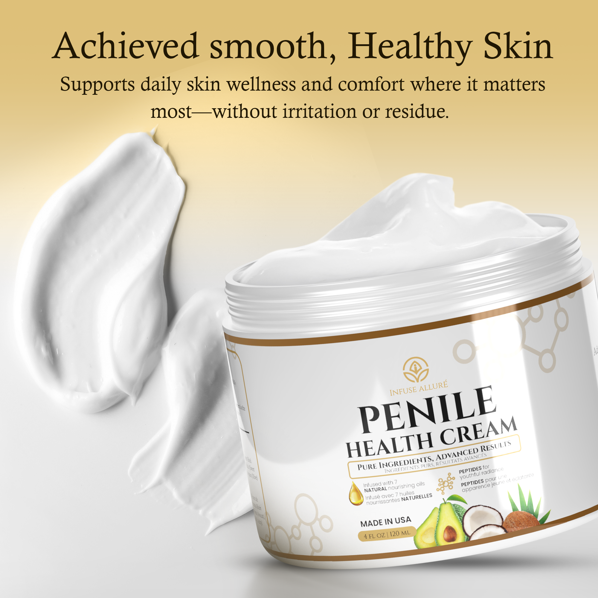 Velluré Premium Penile Health Cream for Men Peptide-Enhanced Intimate Moisturizer, Supports Skin Health, Hydration, Rejuvenation & Conditioning, Fast-Absorbing, Non-Greasy, with Natural Nourishing Oils 4oz Jar